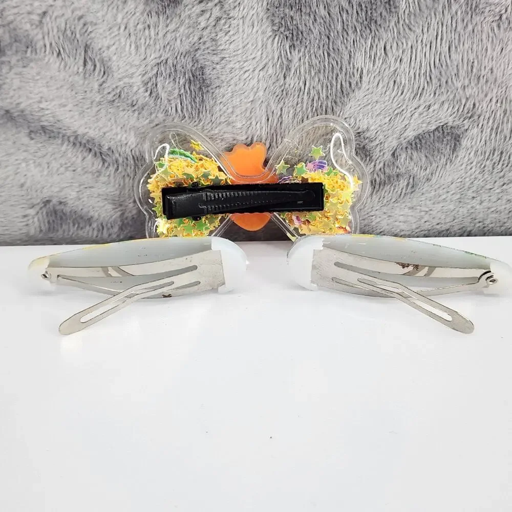 3 pc Carrot Theme Hair Accessories Glittery Bow with Carrot Charm & Snap Clips